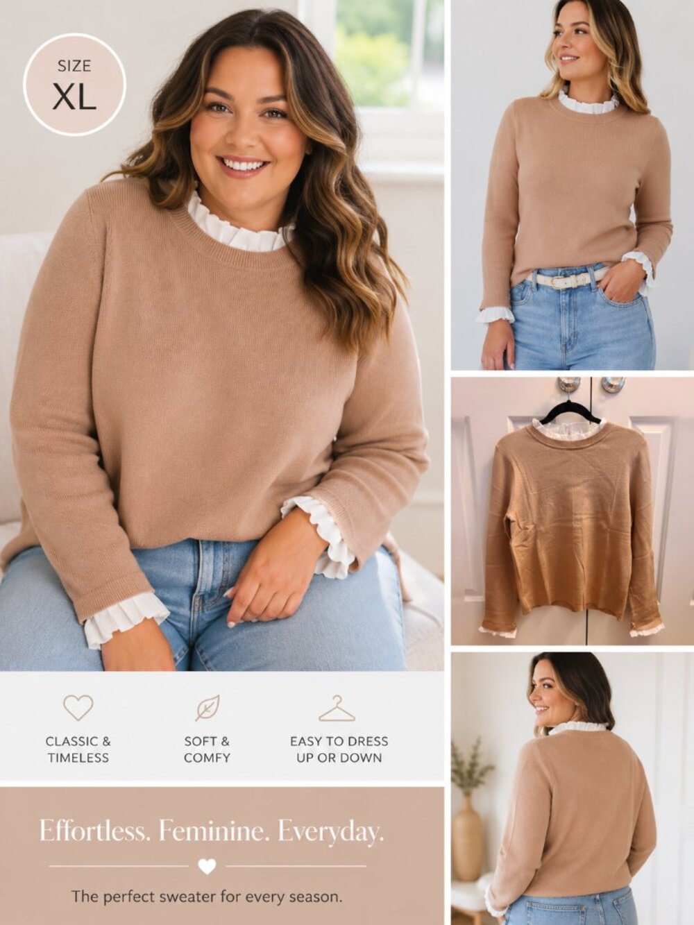 Zesica Women's Crewneck Color Block Slim Fit Sweater XL